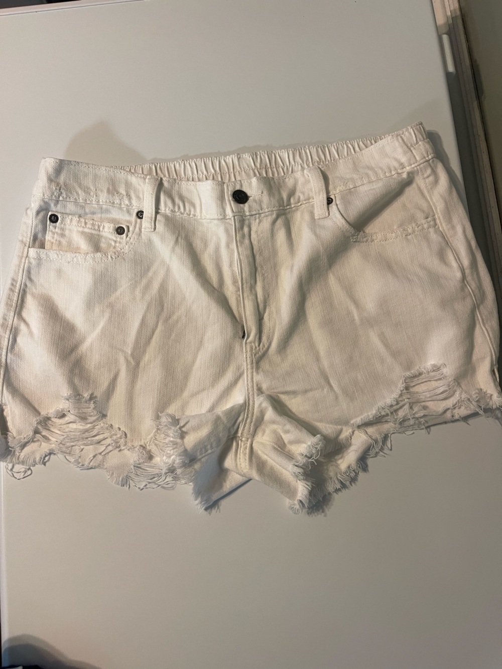 aerie White Frayed Hem Distressed Denim Shorts